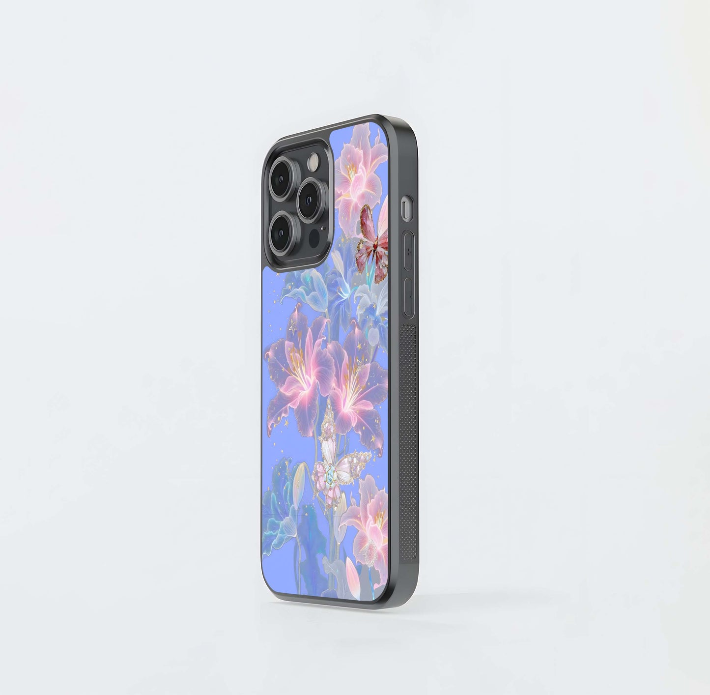 Butterfly Glitter Blue Theme Glass Case