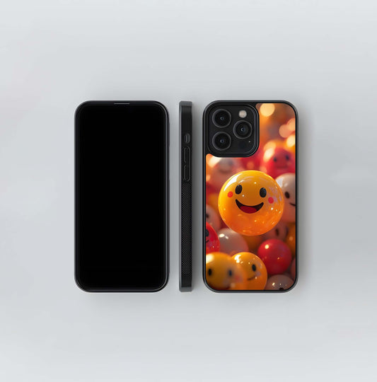 Floating 3D Smiley Face Emojis Glass Case