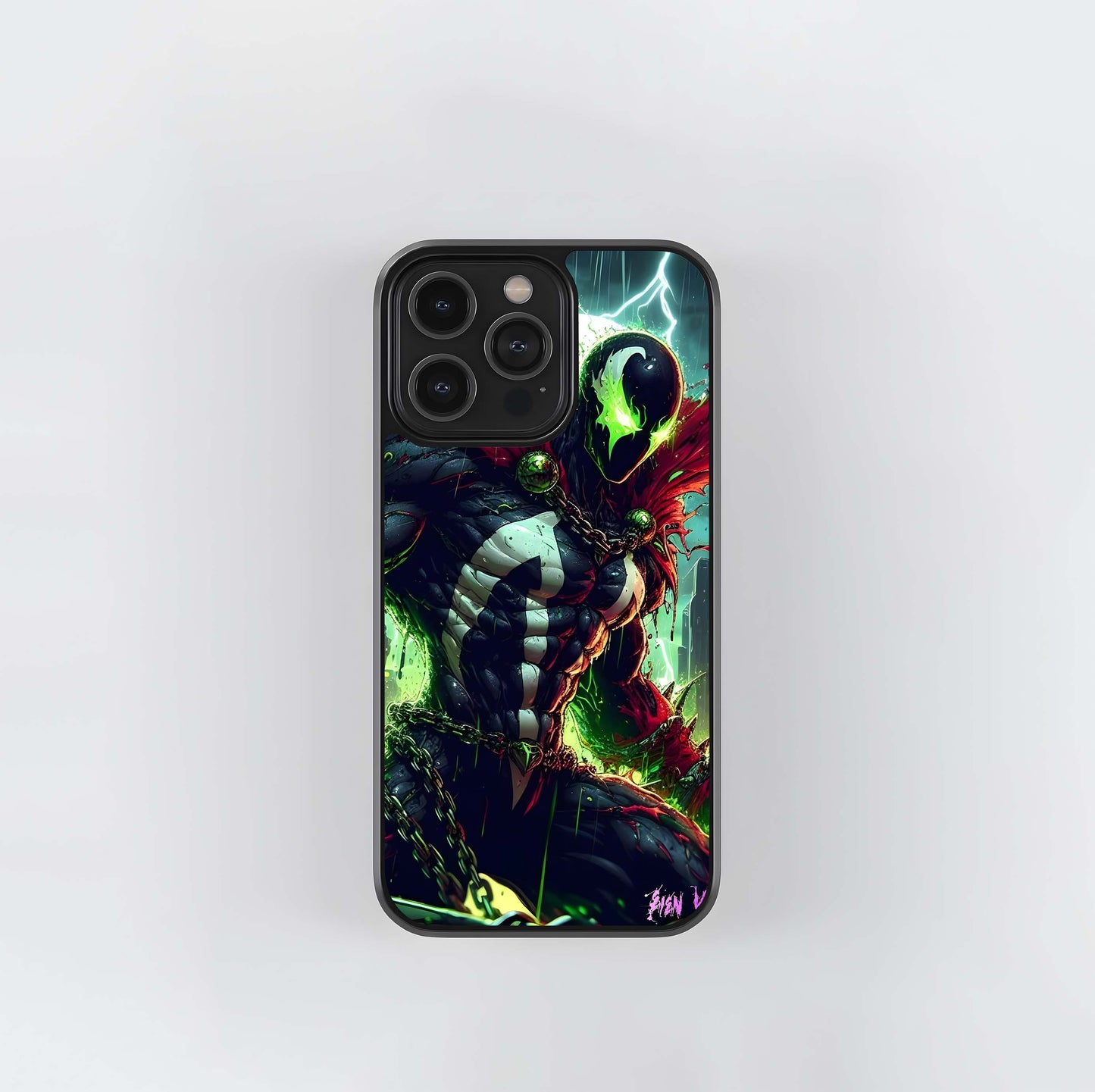 Spawn in Rain and Neon Green Lightning Glass Case