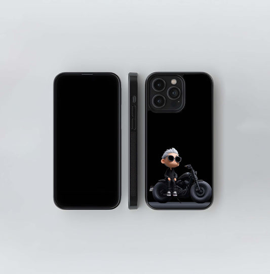 Chibi Biker on Black Glass Case