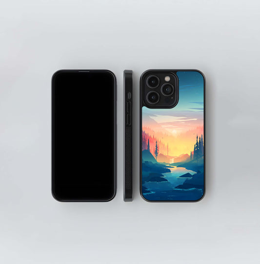 Minimalist Sunset River Valley Glass Case