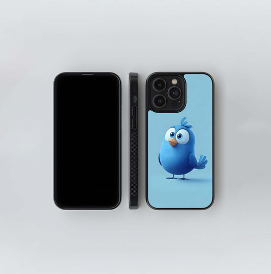 Chubby Blue Bird Mascot Glass Case