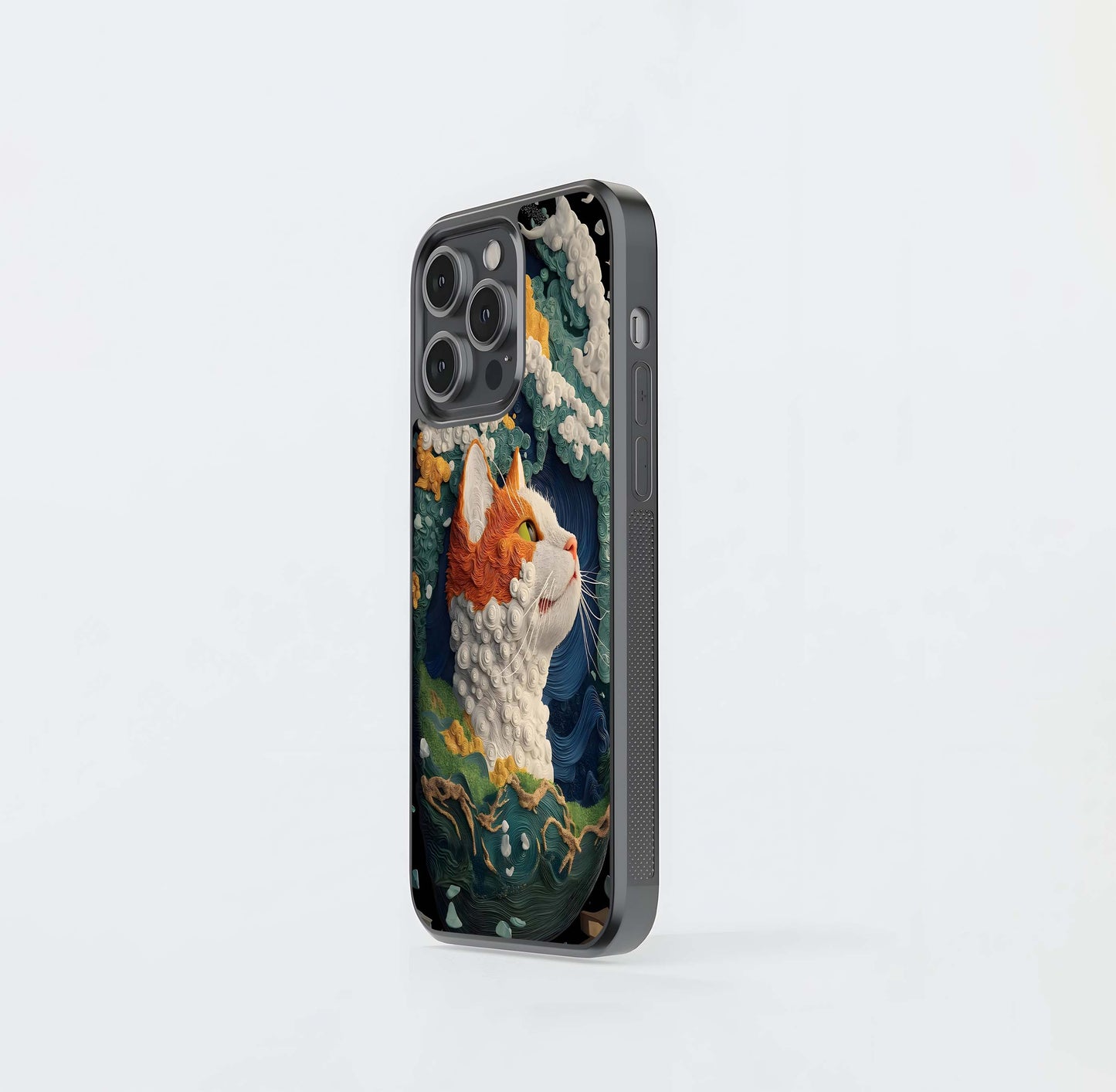 Textured Sea Wave Cat Portrait Glass Case