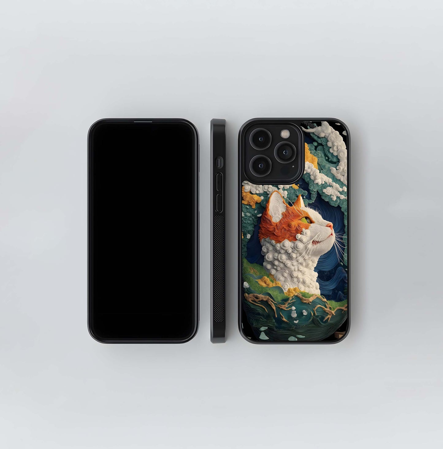 Textured Sea Wave Cat Portrait Glass Case