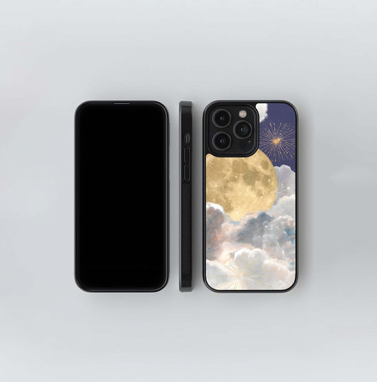 moon with fireworks Glass Case