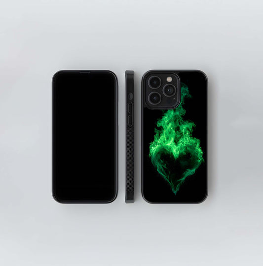 Green Fire Heart Glass Case