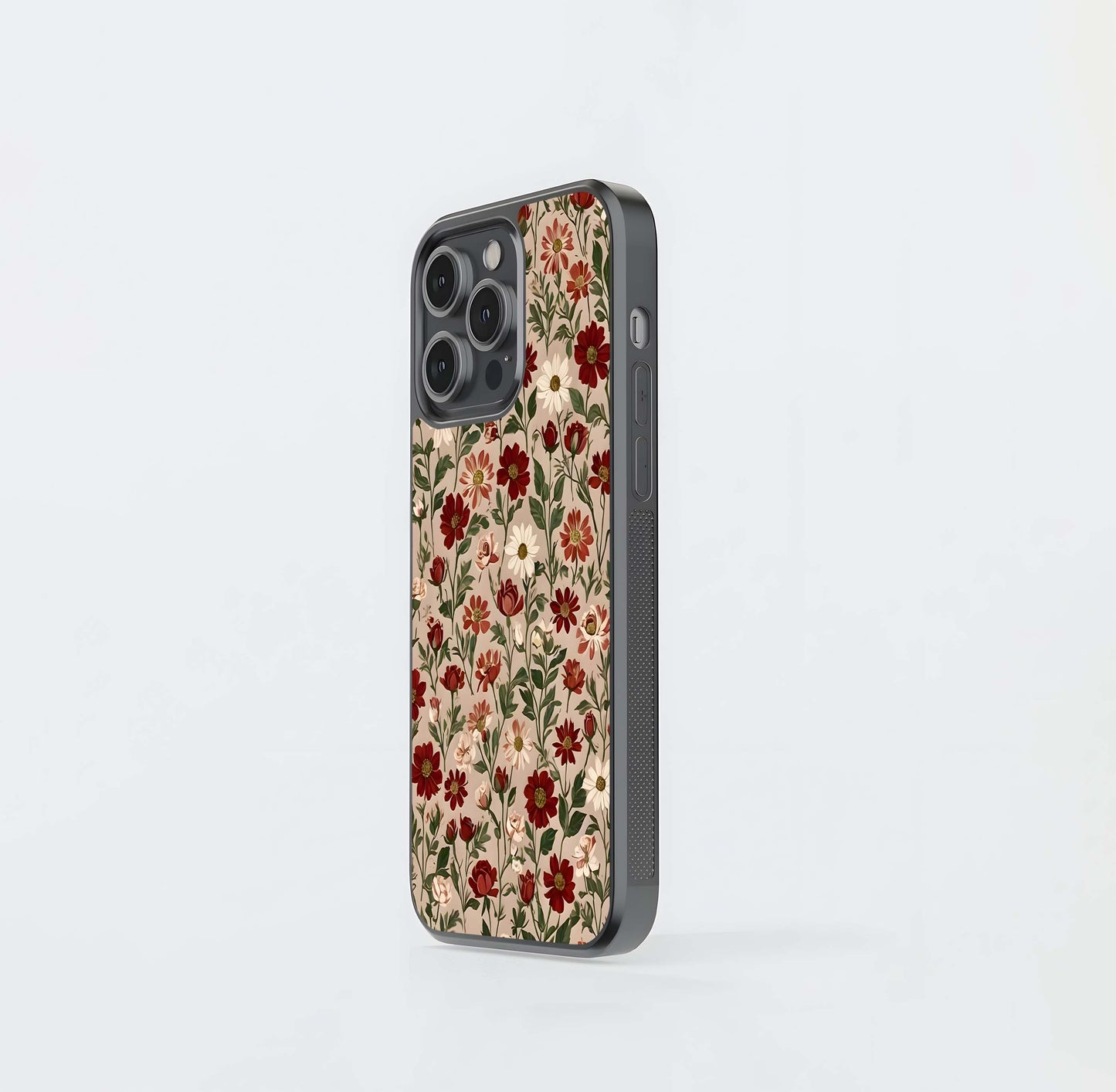 Biege Flower With Leaf Glass Case Glass Case