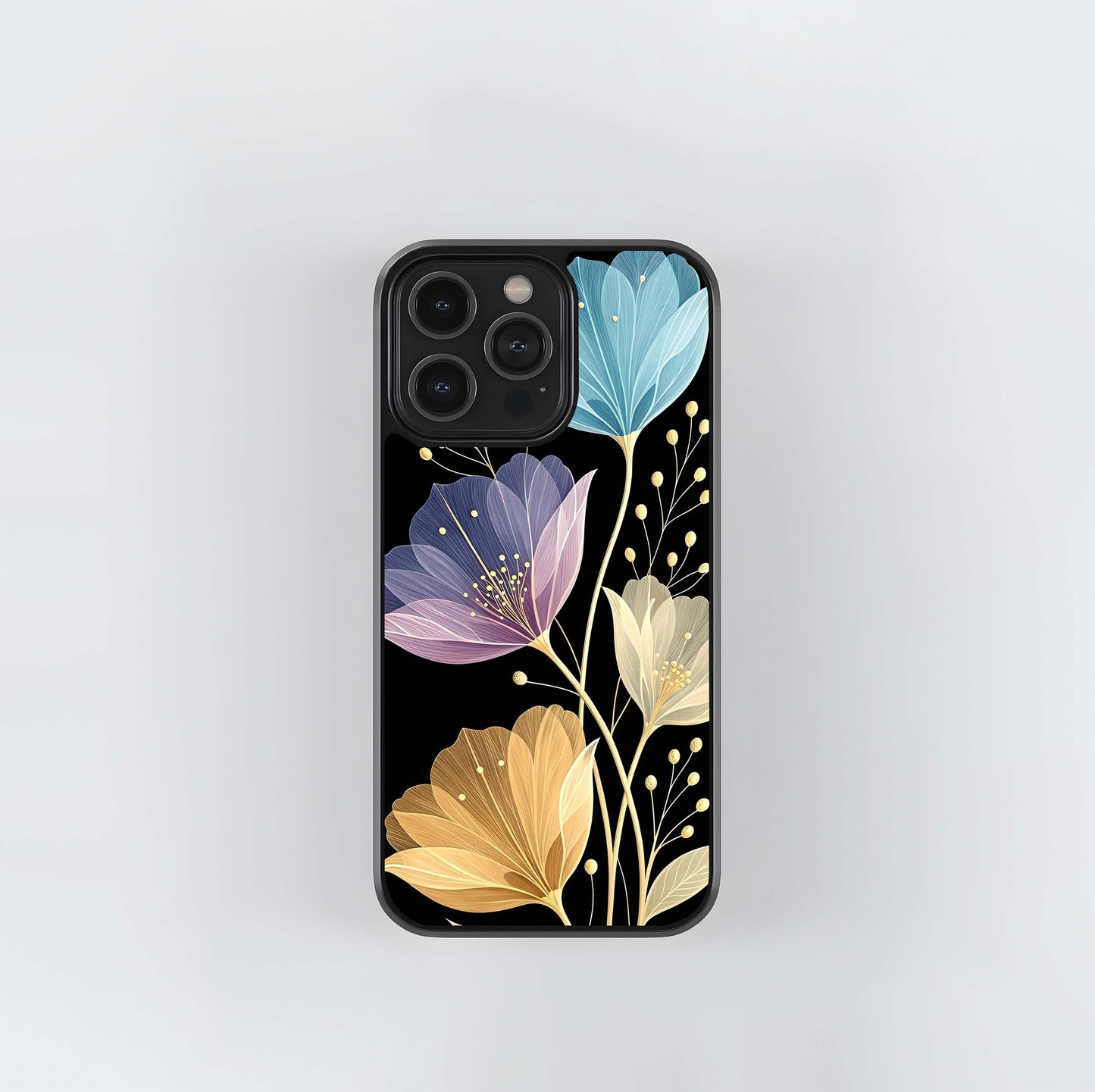 Gold-Veined Sheer Florals Glass Case