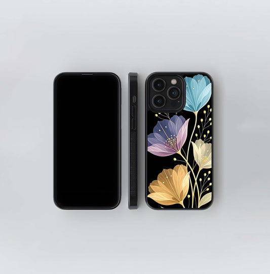 Gold-Veined Sheer Florals Glass Case