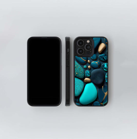 Teal and Gold Fluid Stones Glass Case