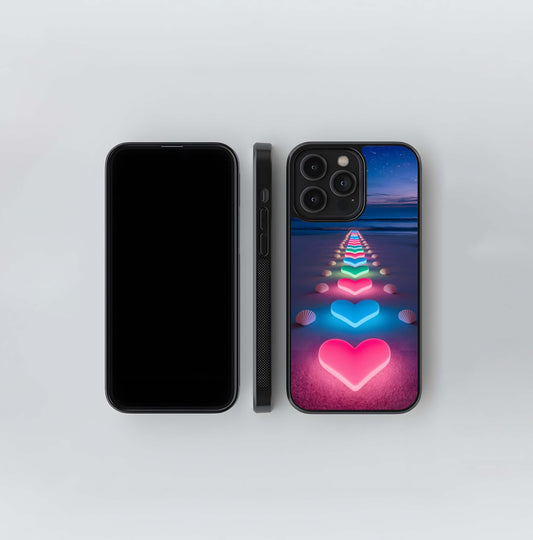 Pathway of Neon Hearts Glass Case