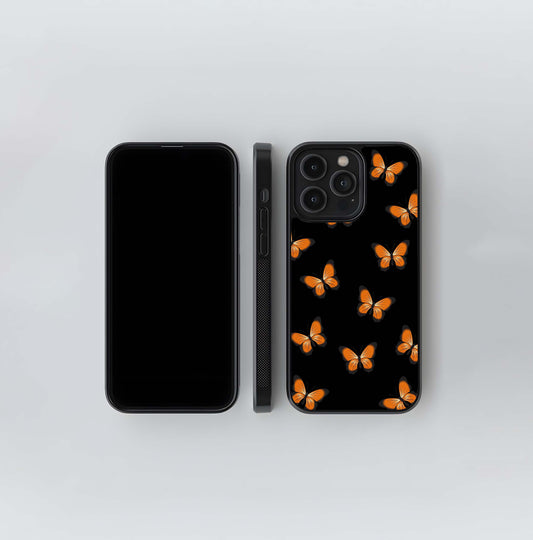 Orange Butterflies on Black Glass Case