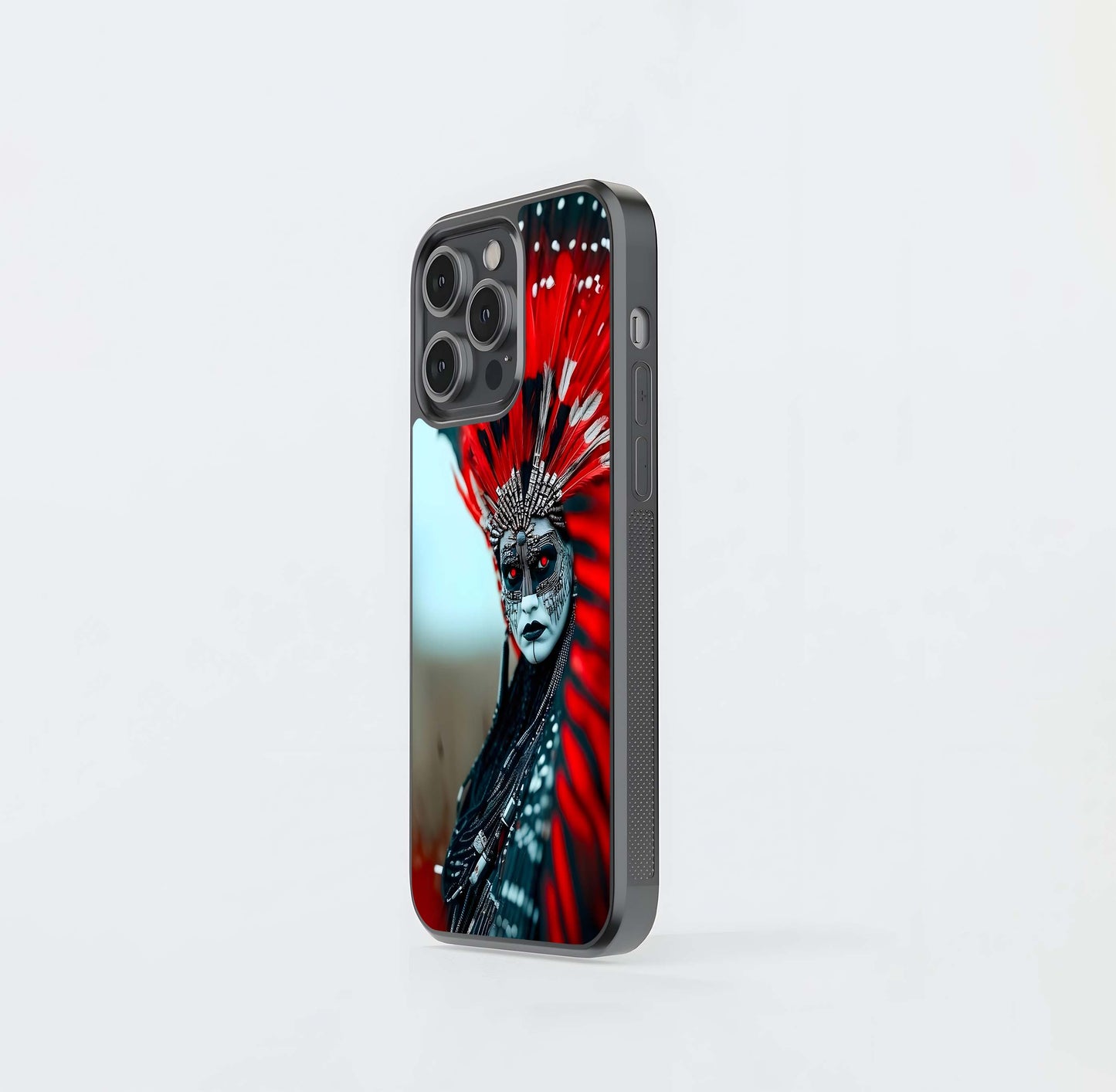 Cyberpunk Red Feather Headdress Glass Case