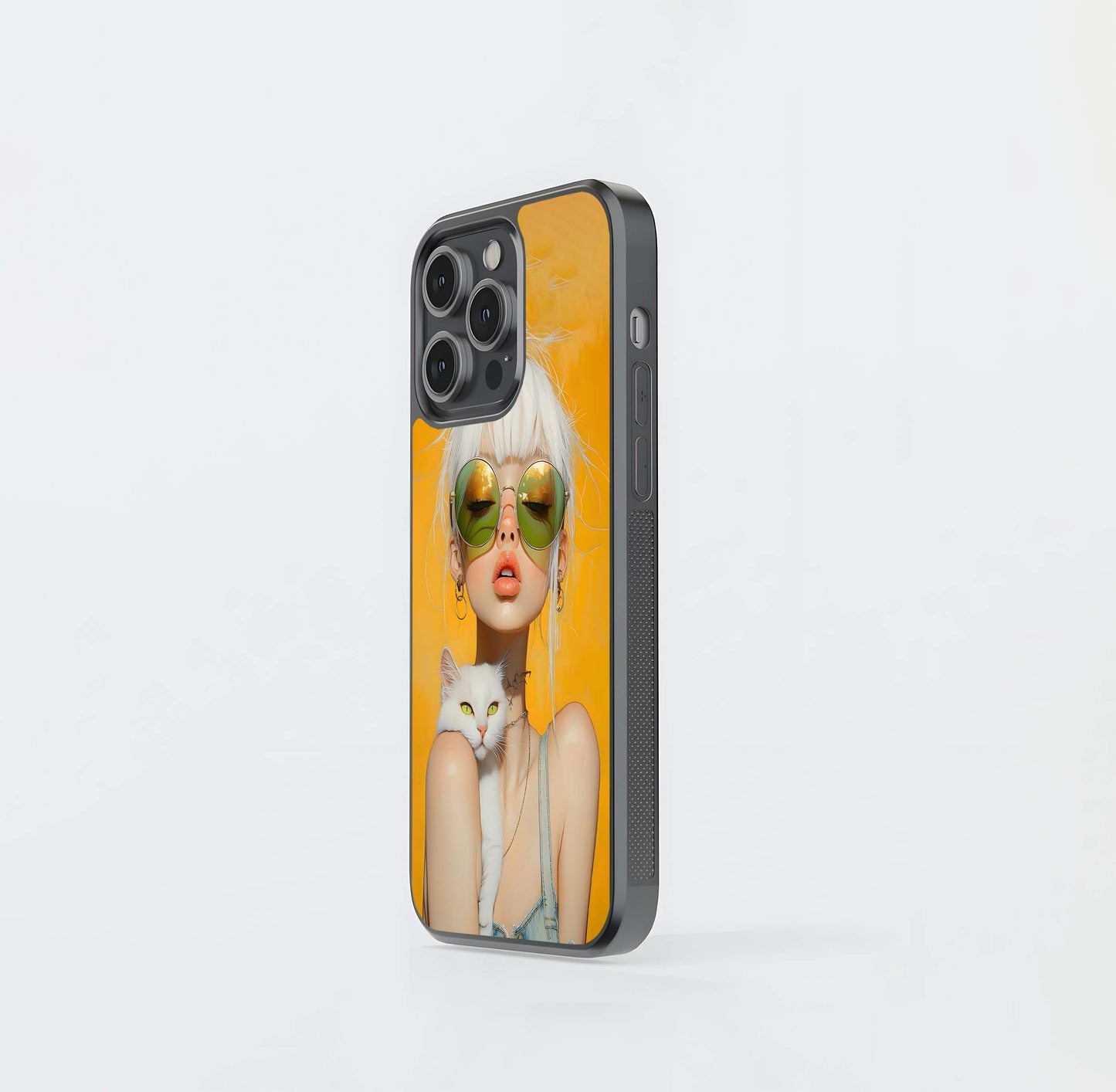 Blonde with White Cat Portrait Glass Case