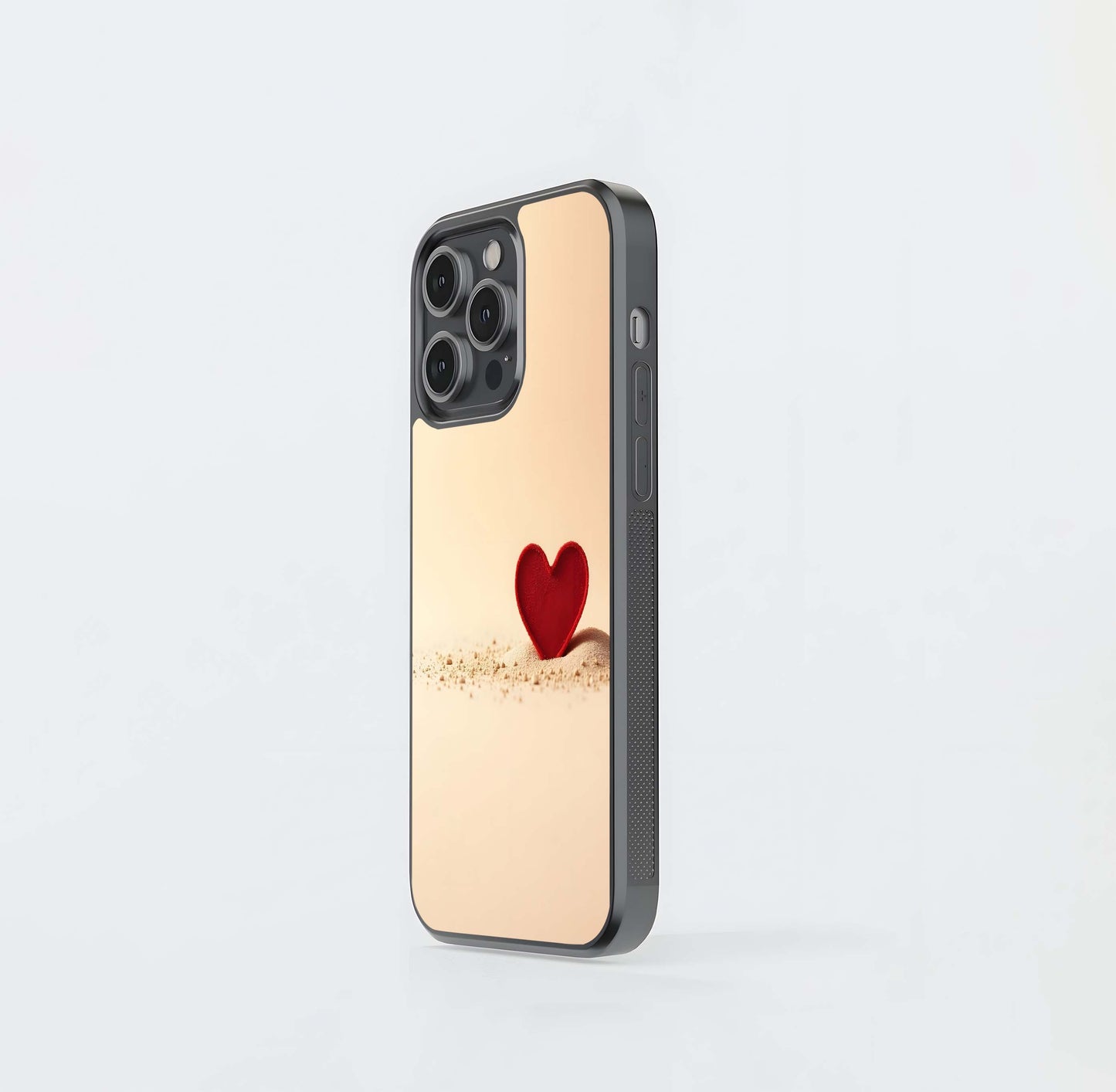 3D Textured Red Heart on Sand Glass Case