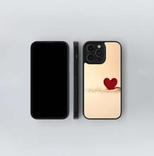 3D Textured Red Heart on Sand Glass Case