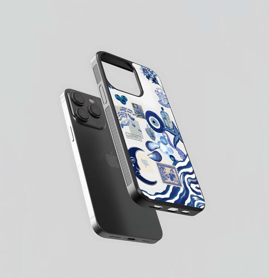 Evil Eye With Blue-Themed Collage Glass Case