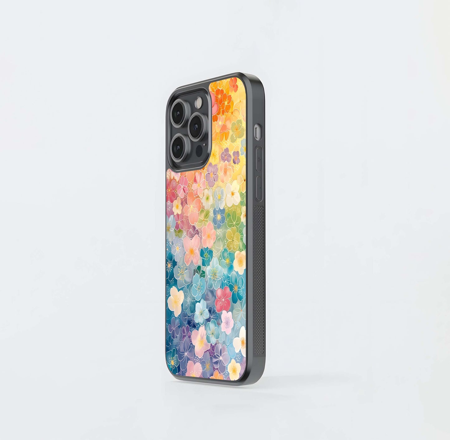 Rainbow Floral Overlay Glass Case