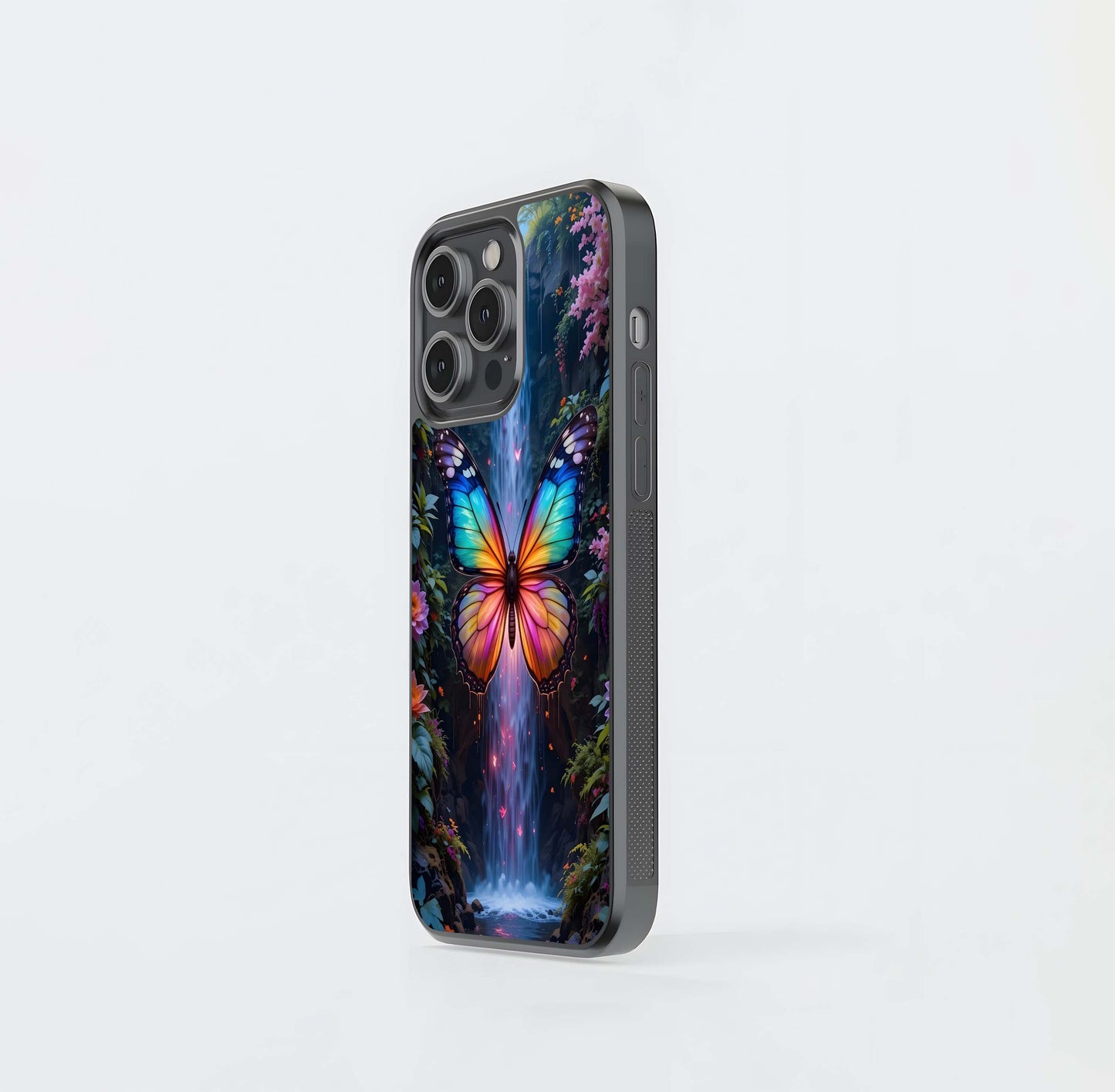 Rainbow Waterfall Butterfly Glass Case