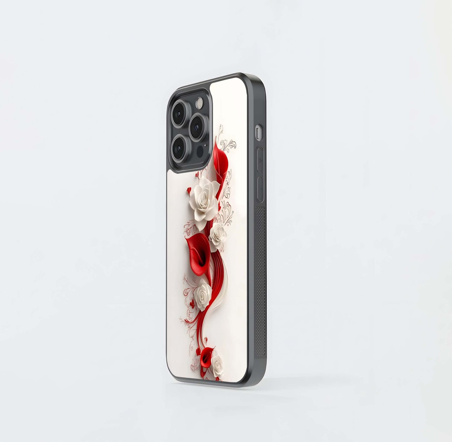 Red & White Floral Ribbon Glass Case