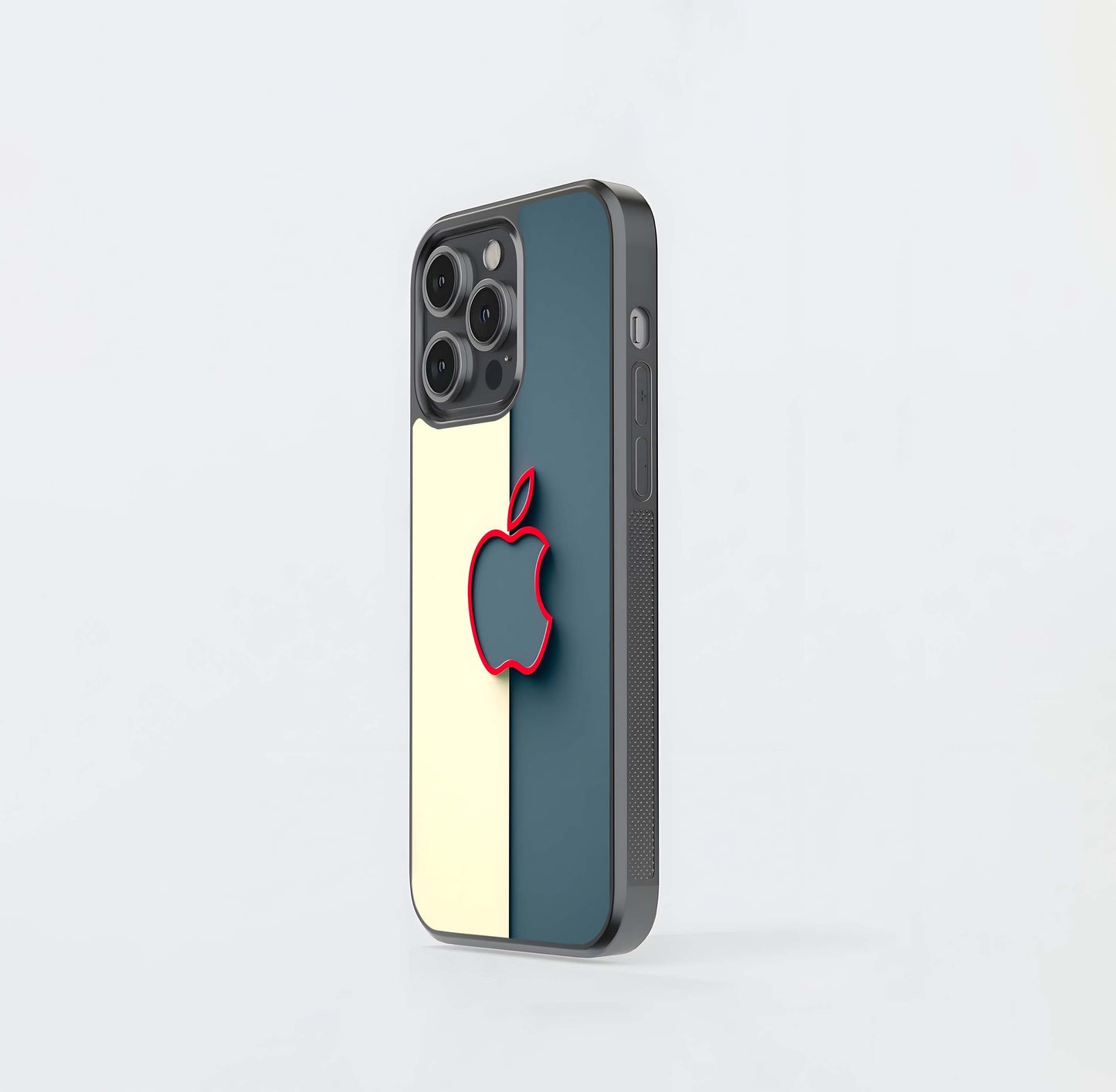 Red Outline Apple on Split Background Glass Case