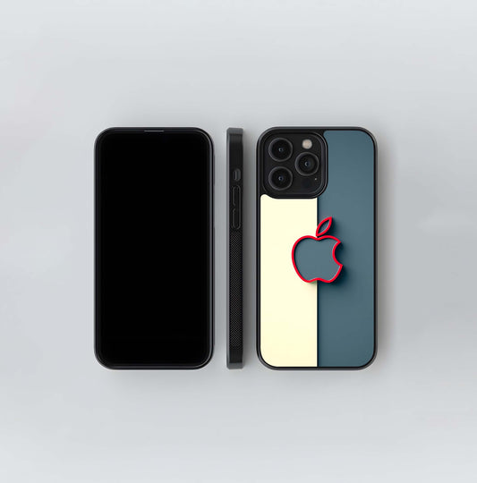 Red Outline Apple on Split Background Glass Case