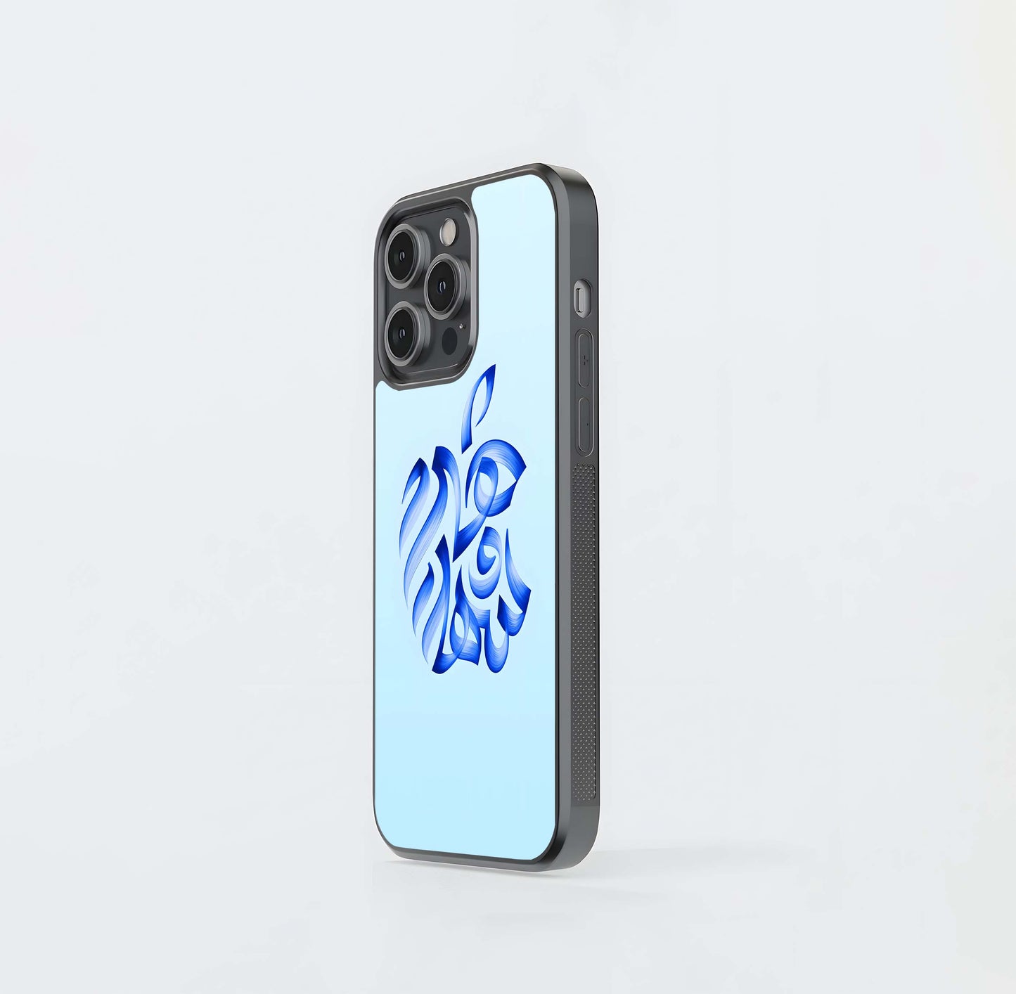 Blue Calligraphy Apple Logo Glass Case