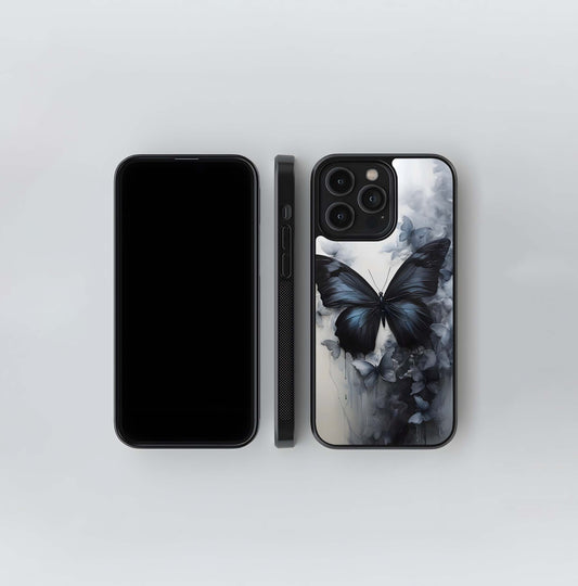 Monochrome Watercolor Black Butterfly Glass Case