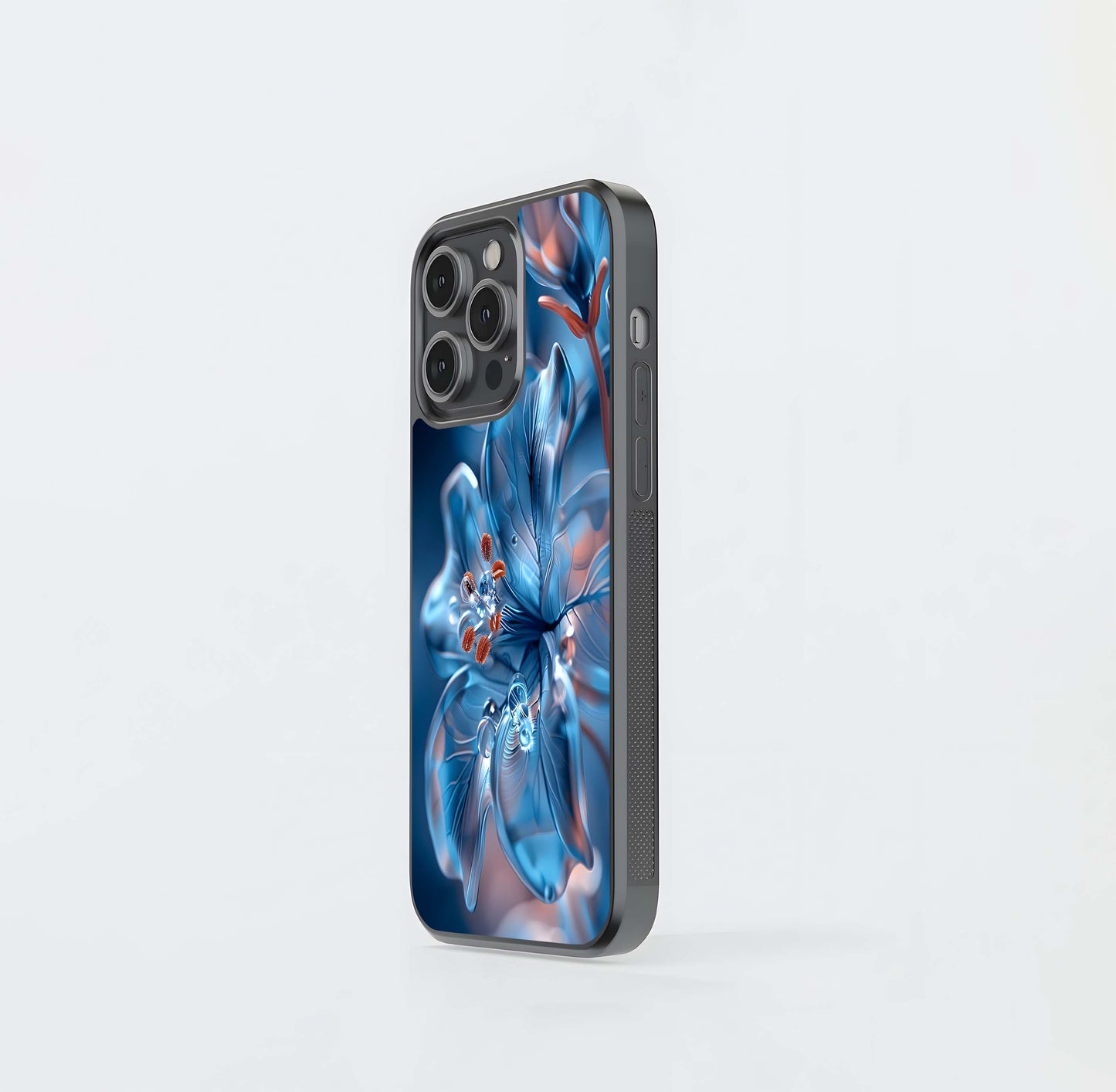 Blue Glass Floral Macro Glass Case