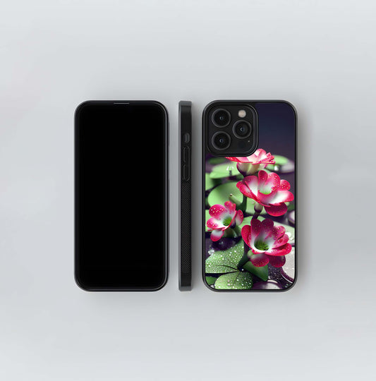 Ruby Dewdrop Lilies Glass Case