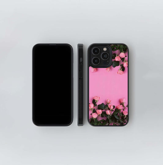 Simple Pink Rose Border Glass Case