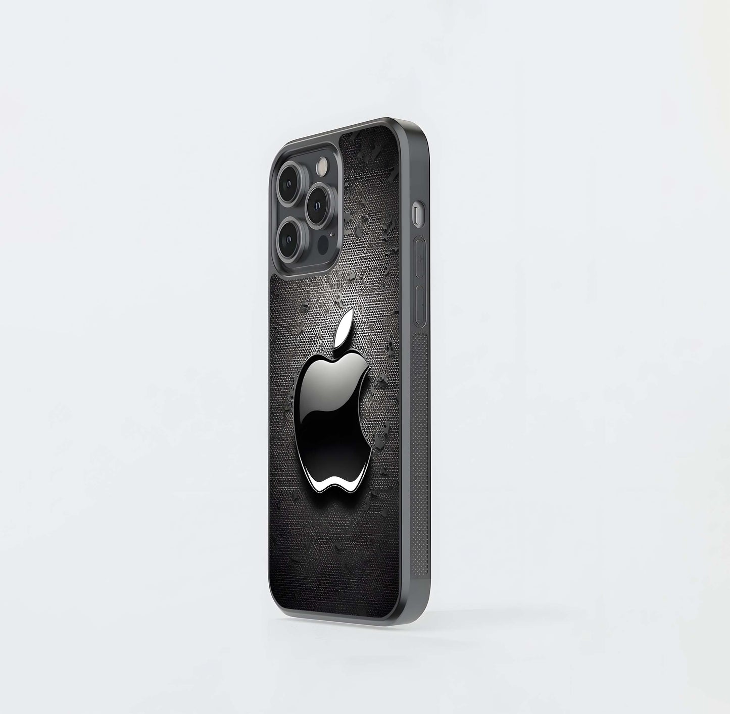 Glossy Black Apple Logo on Metal Mesh Glass Case