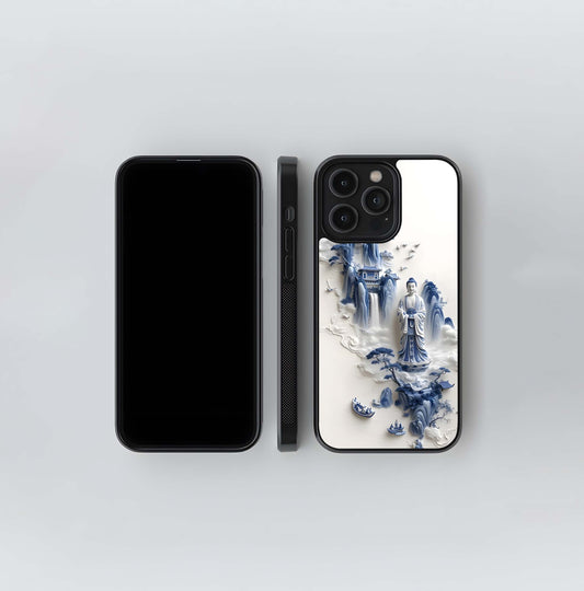 Blue and White Porcelain Landscape Glass Case