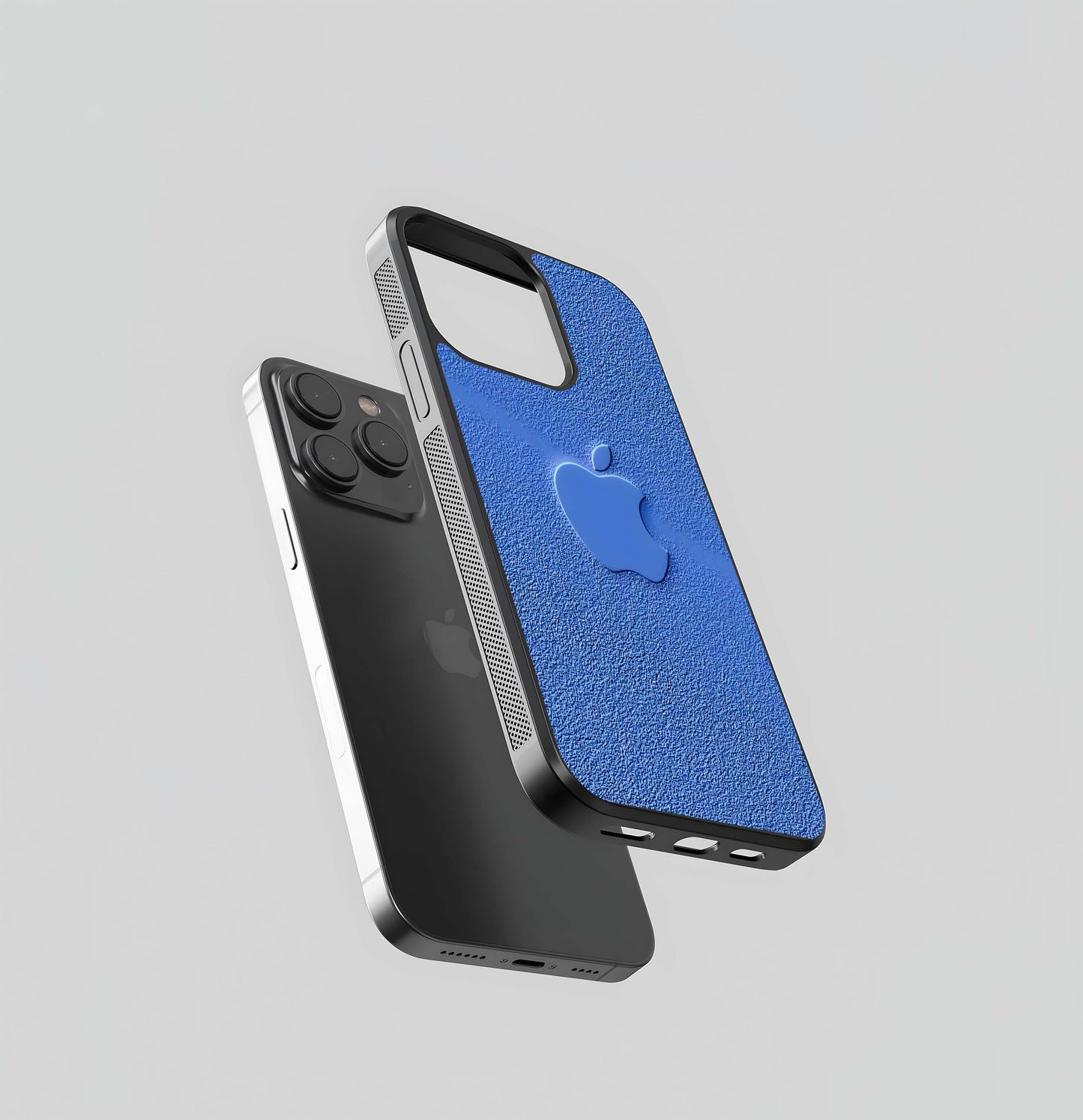 Embossed Blue Apple Logo Texture Glass Case