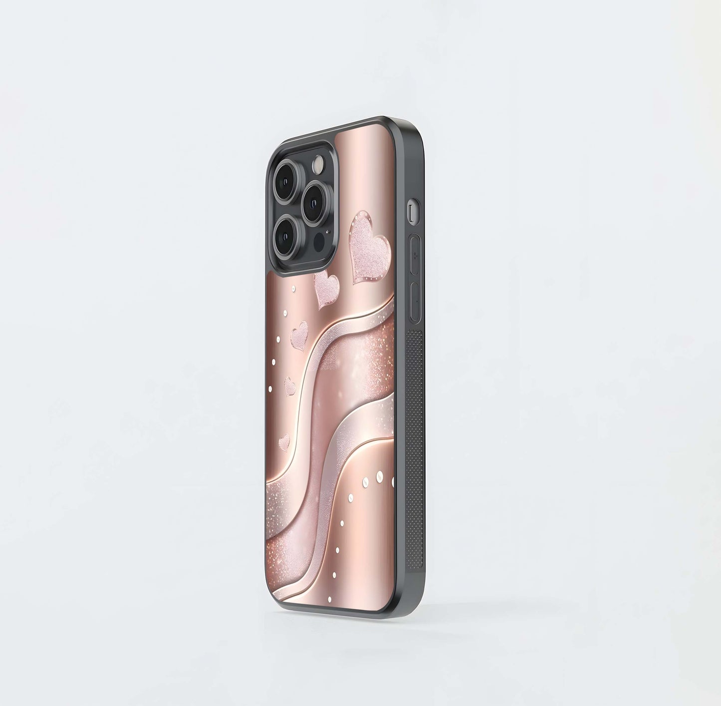 Blush Metal Heart Wave Glass Case