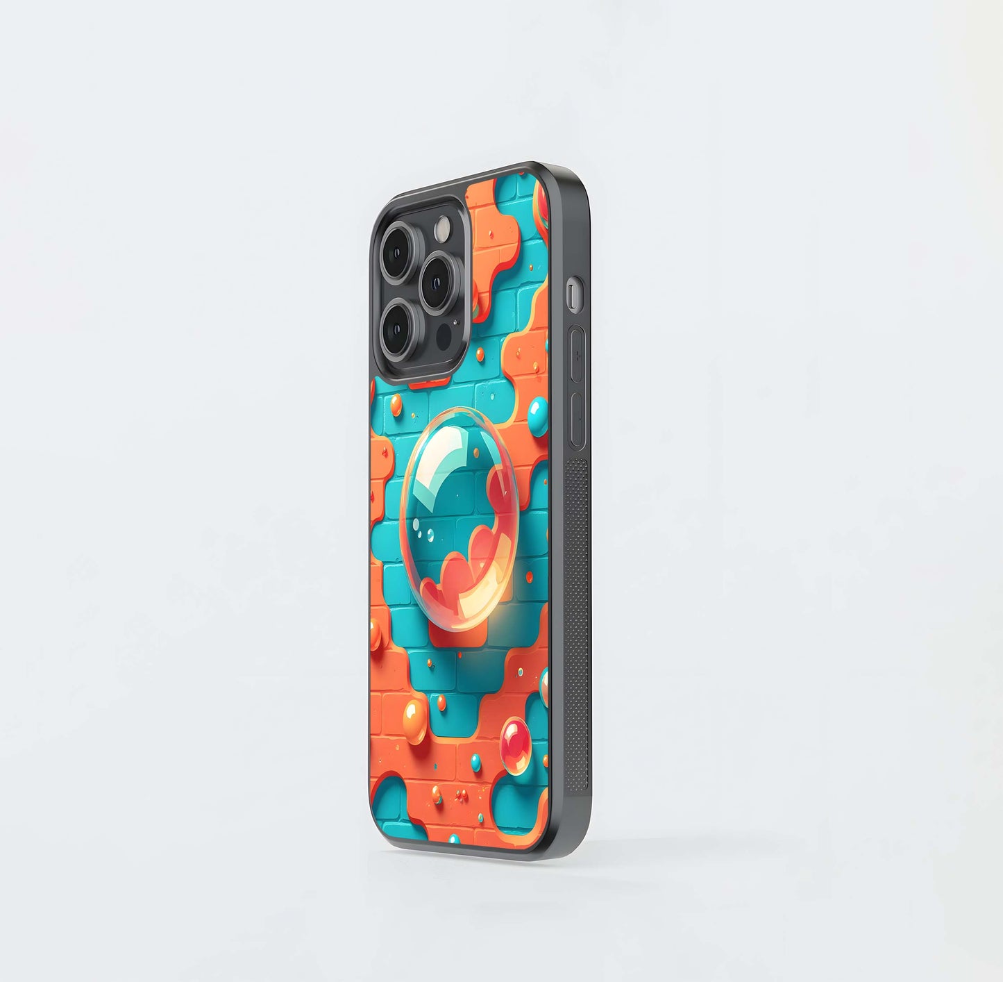 Teal and Orange Bubble Wall Glass Case