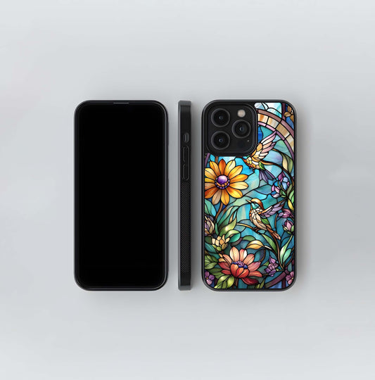 Stained Glass Birds and Flowers Glass Case