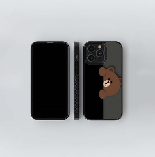 Peeking Brown Bear Glass Case