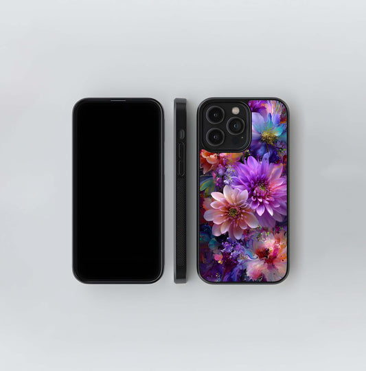Vibrant Digital Paint-Pour Floral Bouquet Glass Case