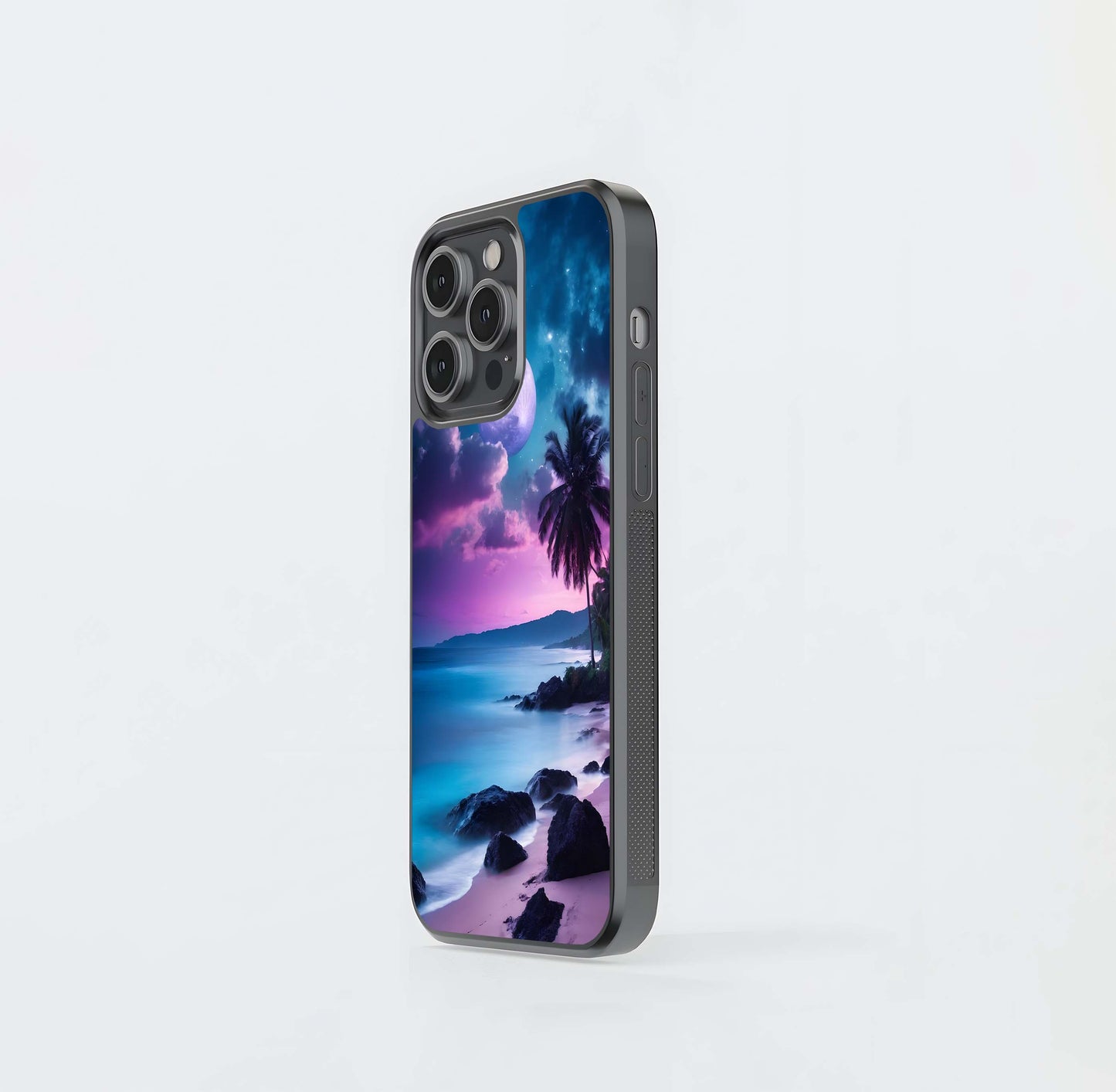 Violet Moonlight Tropical Beachscape Glass Case