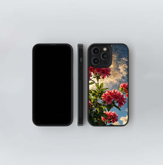 Red Bloom Skies Glass Case