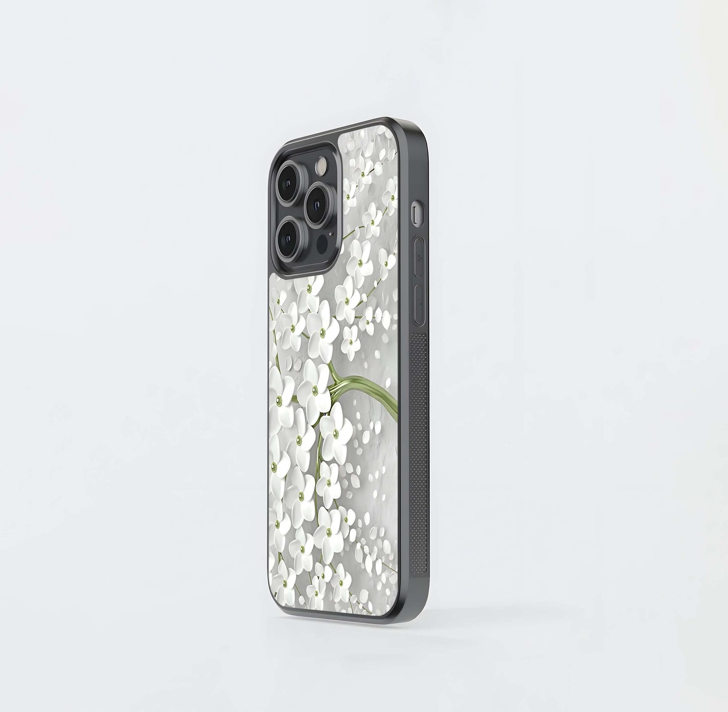 White Porcelain Blossoms Glass Case