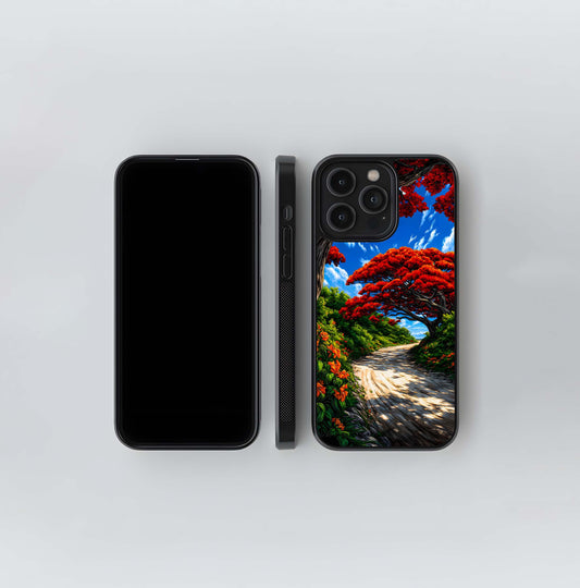 Red Trees Pathway Glass Case