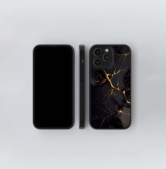 Black and Gold Veins Cracks Glass Case