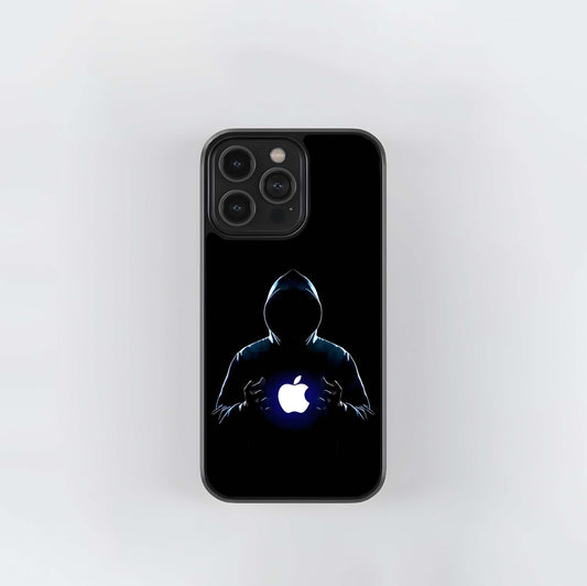 Hacker Silhouette with Glowing Apple Glass Case