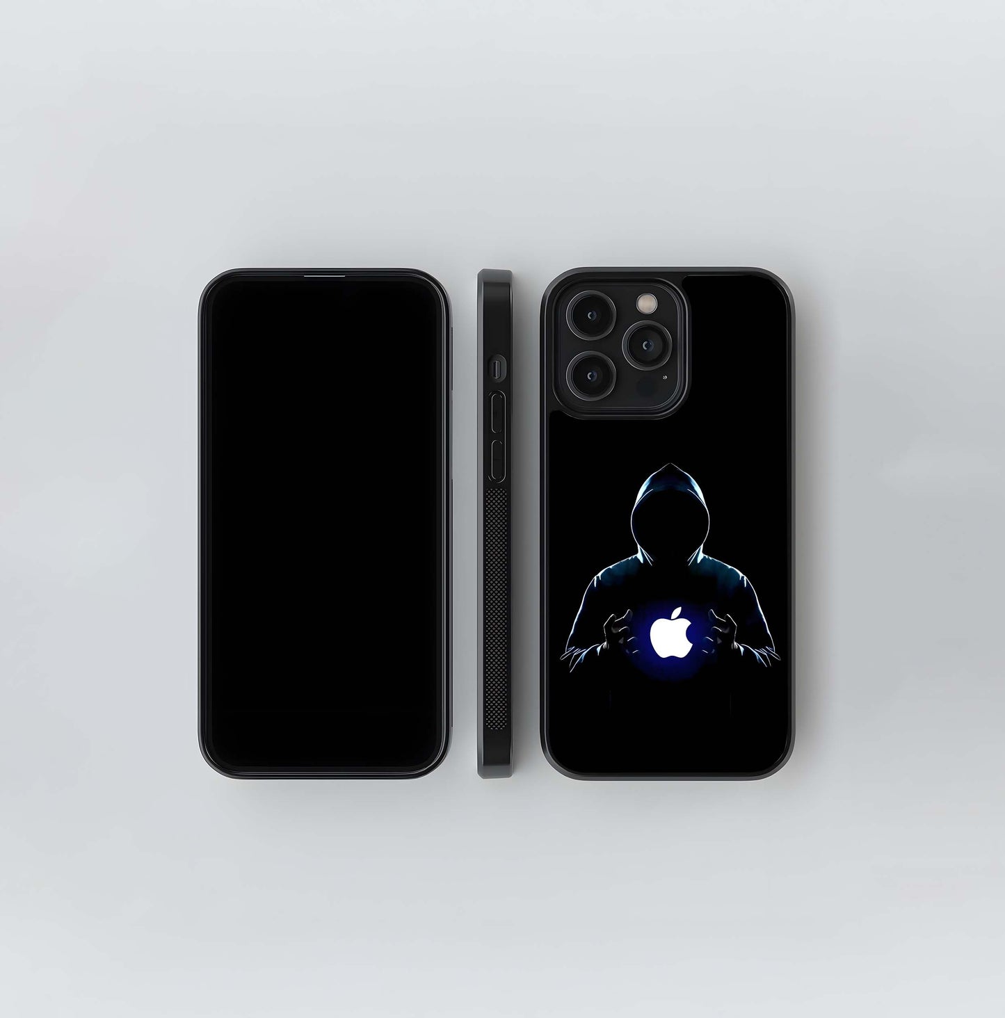 Hacker Silhouette with Glowing Apple Glass Case