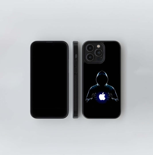 Hacker Silhouette with Glowing Apple Glass Case