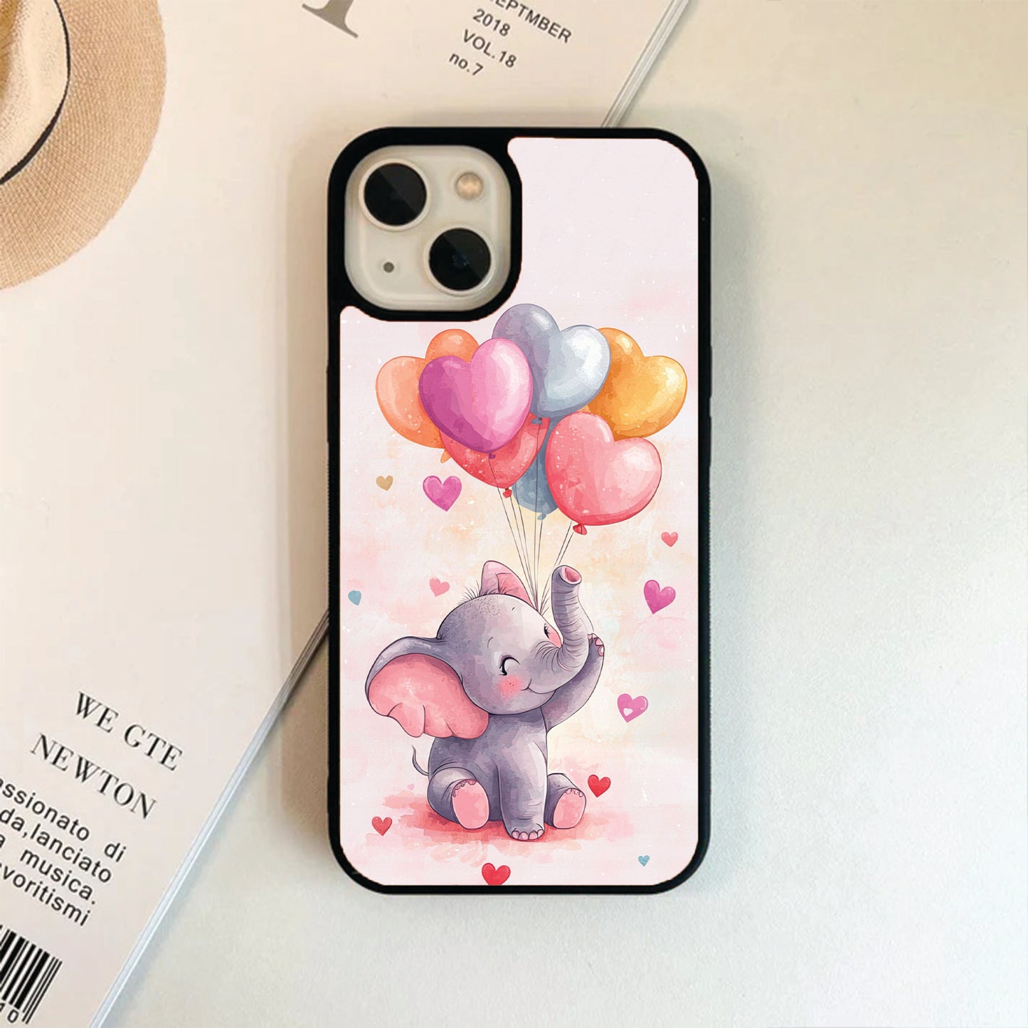 Baby Elephant Heart Balloon Themed Glass Case / Cover