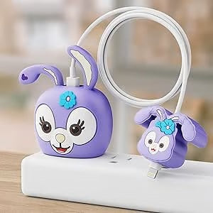 Cute Bunny charger case & protector Cable APPLE IPHONE SILICON CASE Adorable and functional phone charger