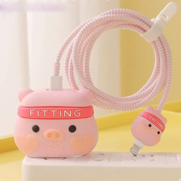 Cute Piggy charger case & protector Cable APPLE IPHONE SILICON CASE Adorable and functional pig-themed USB charger